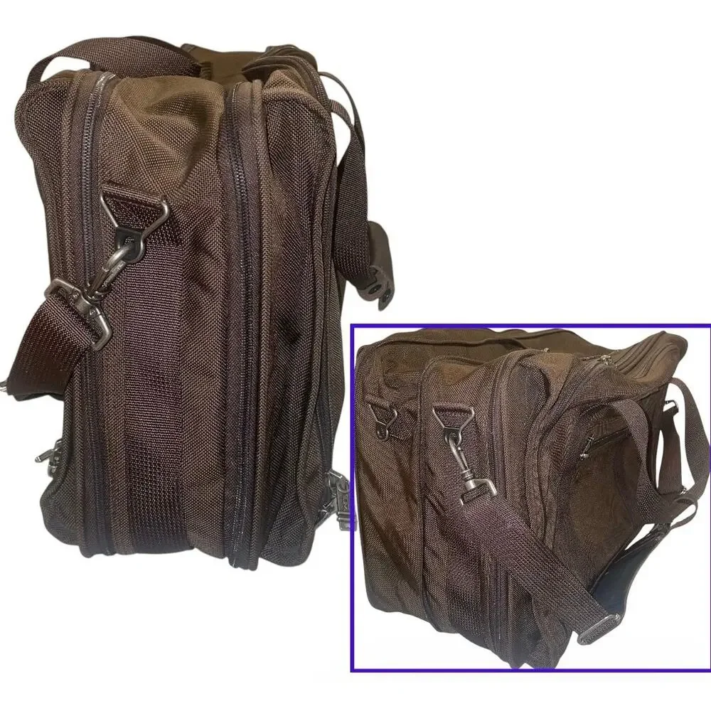 Tumi Alpha Brown Ballistic Nylon Expandable Duffel Bag Travel Satchel Carry On